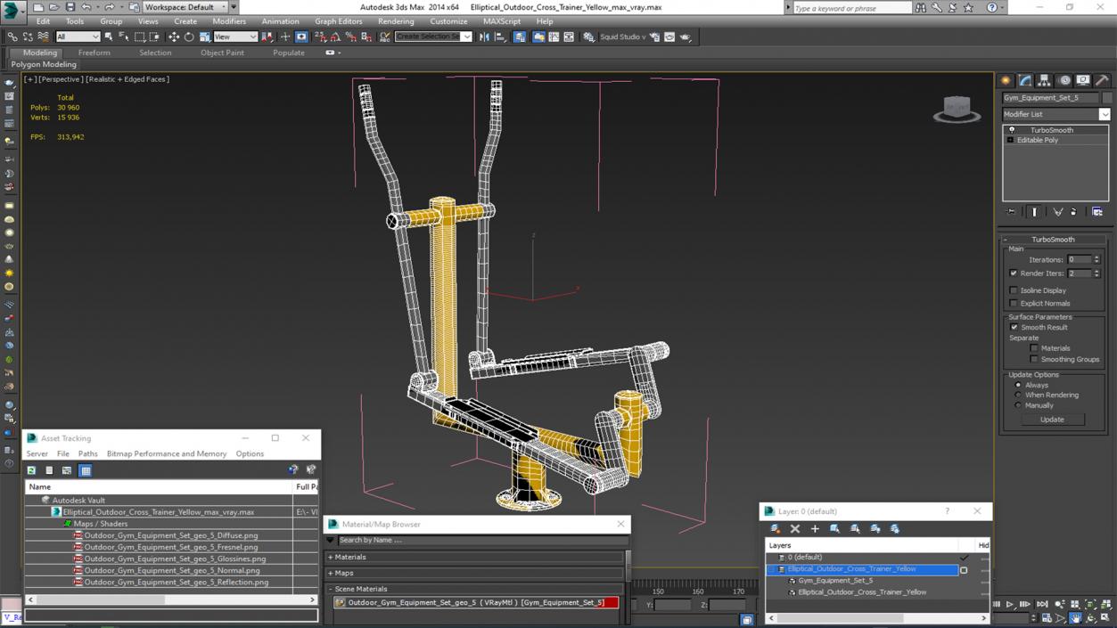 Elliptical Outdoor Cross Trainer Yellow 3D model