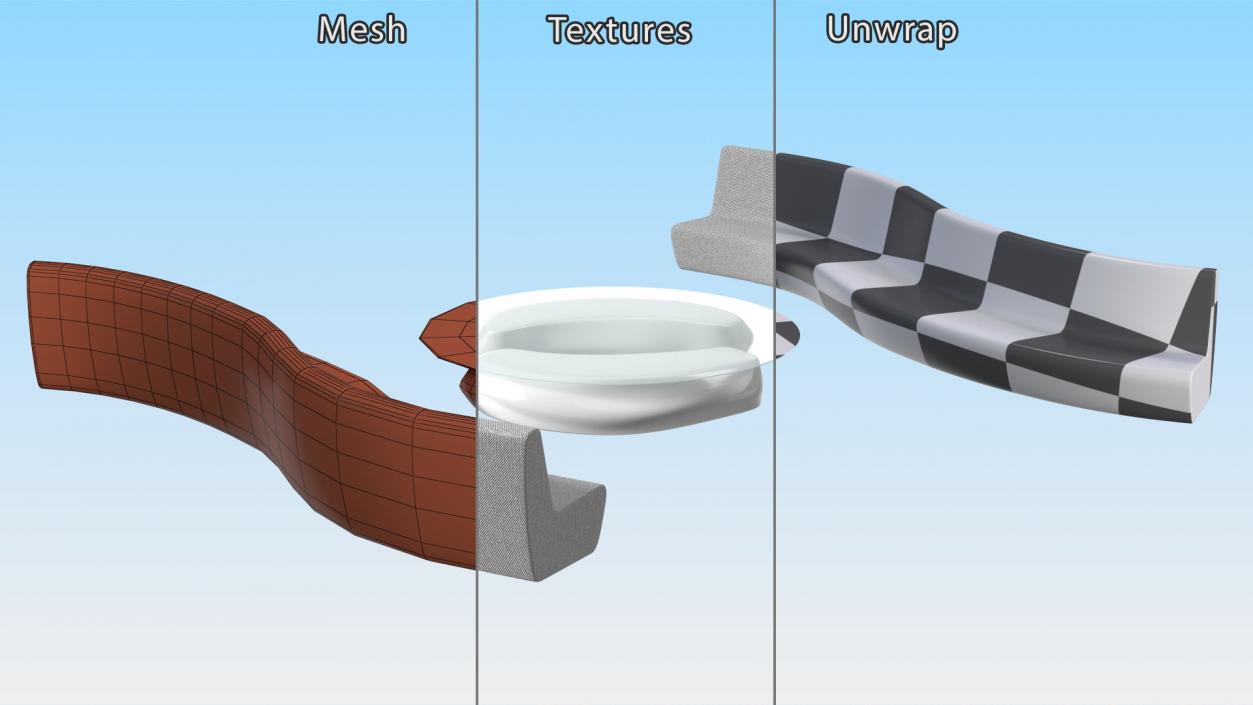 Wave Benches with Glass Table 3D model