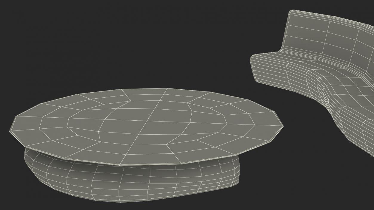 Wave Benches with Glass Table 3D model