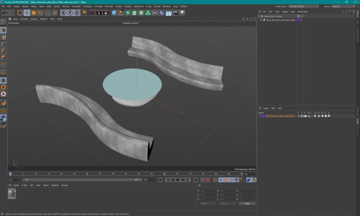 Wave Benches with Glass Table 3D model