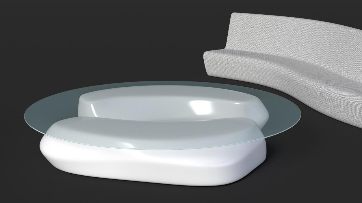 Wave Benches with Glass Table 3D model