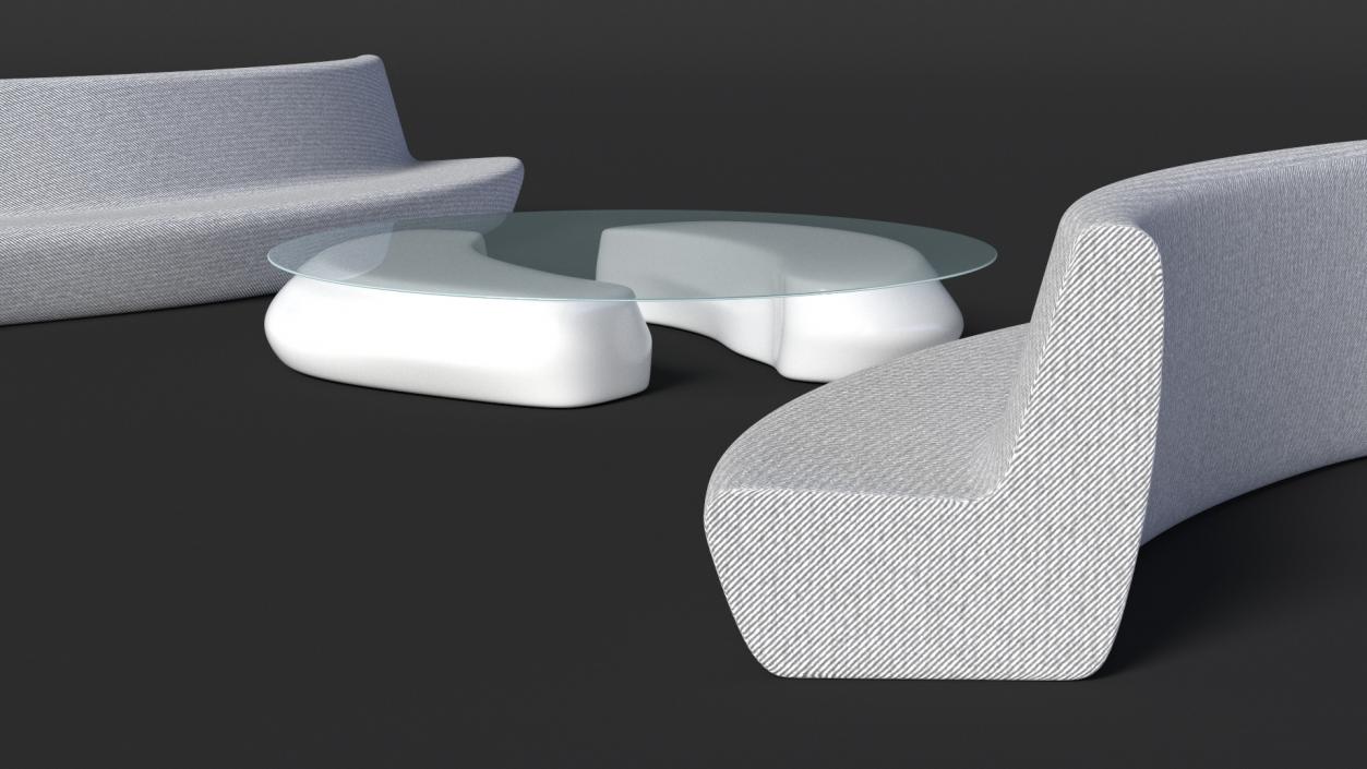 Wave Benches with Glass Table 3D model