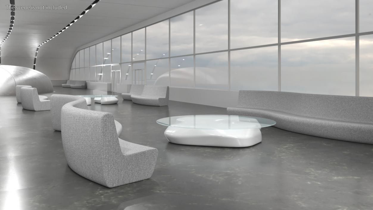 Wave Benches with Glass Table 3D model