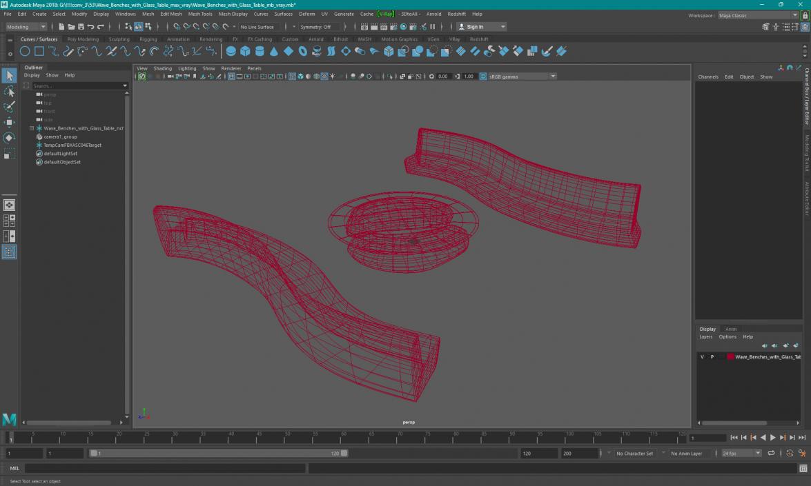 Wave Benches with Glass Table 3D model