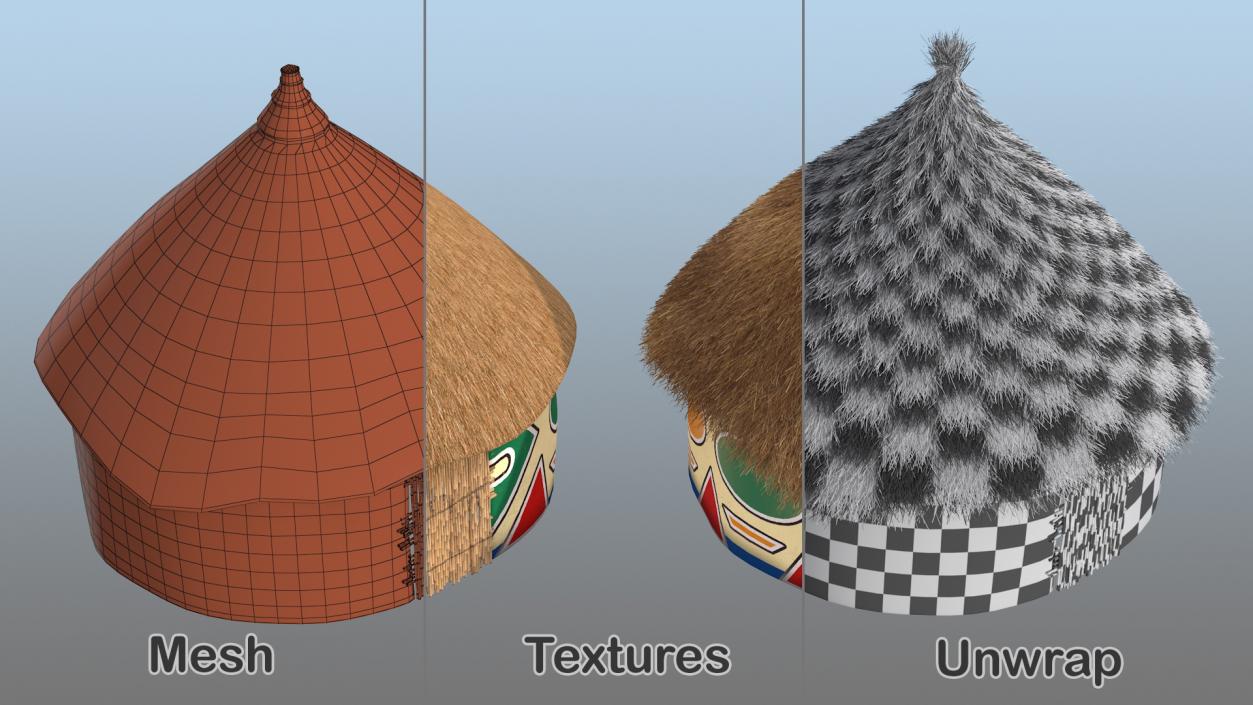 3D Traditional African Hut with Painting Fur