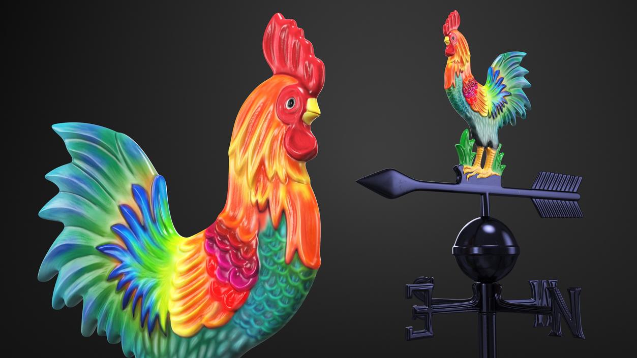 Painted Rooster Weathervane 3D