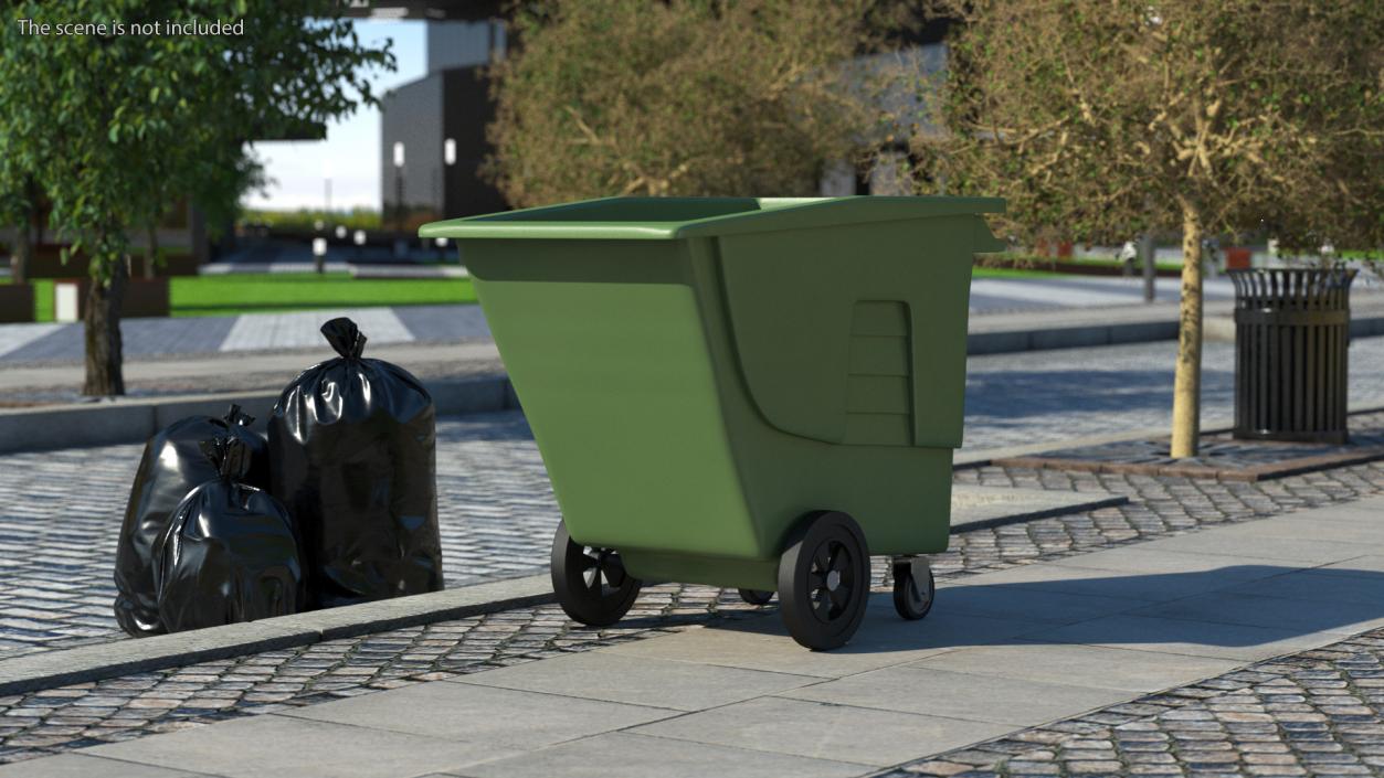 Commercial Wheeled Trash Can Green 3D model