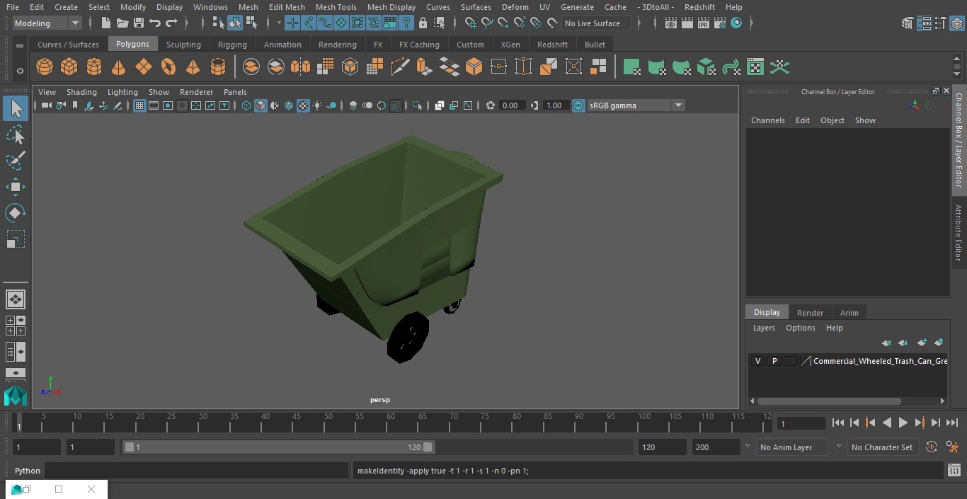 Commercial Wheeled Trash Can Green 3D model