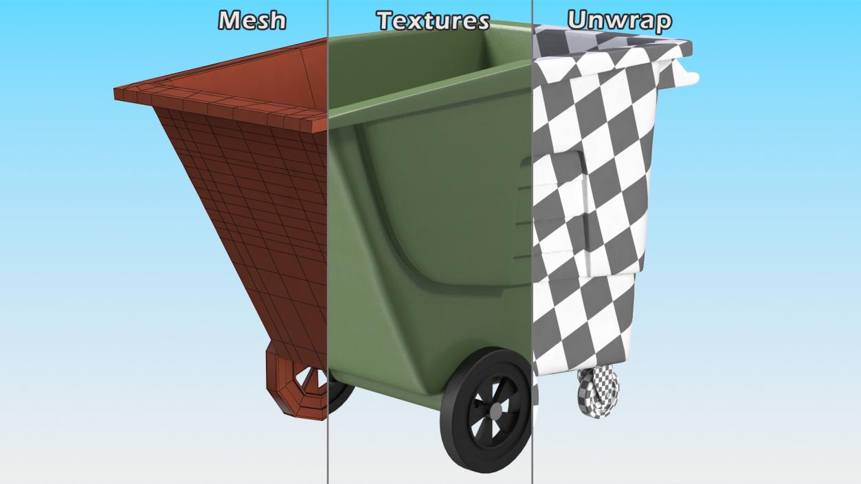 Commercial Wheeled Trash Can Green 3D model