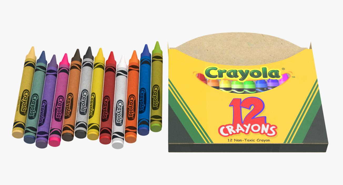 Opened Crayons Box 12 Count 3D