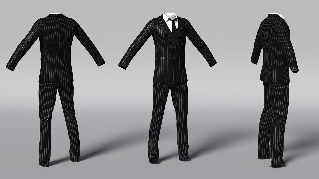 3D Pinstripe Suit with Tie model