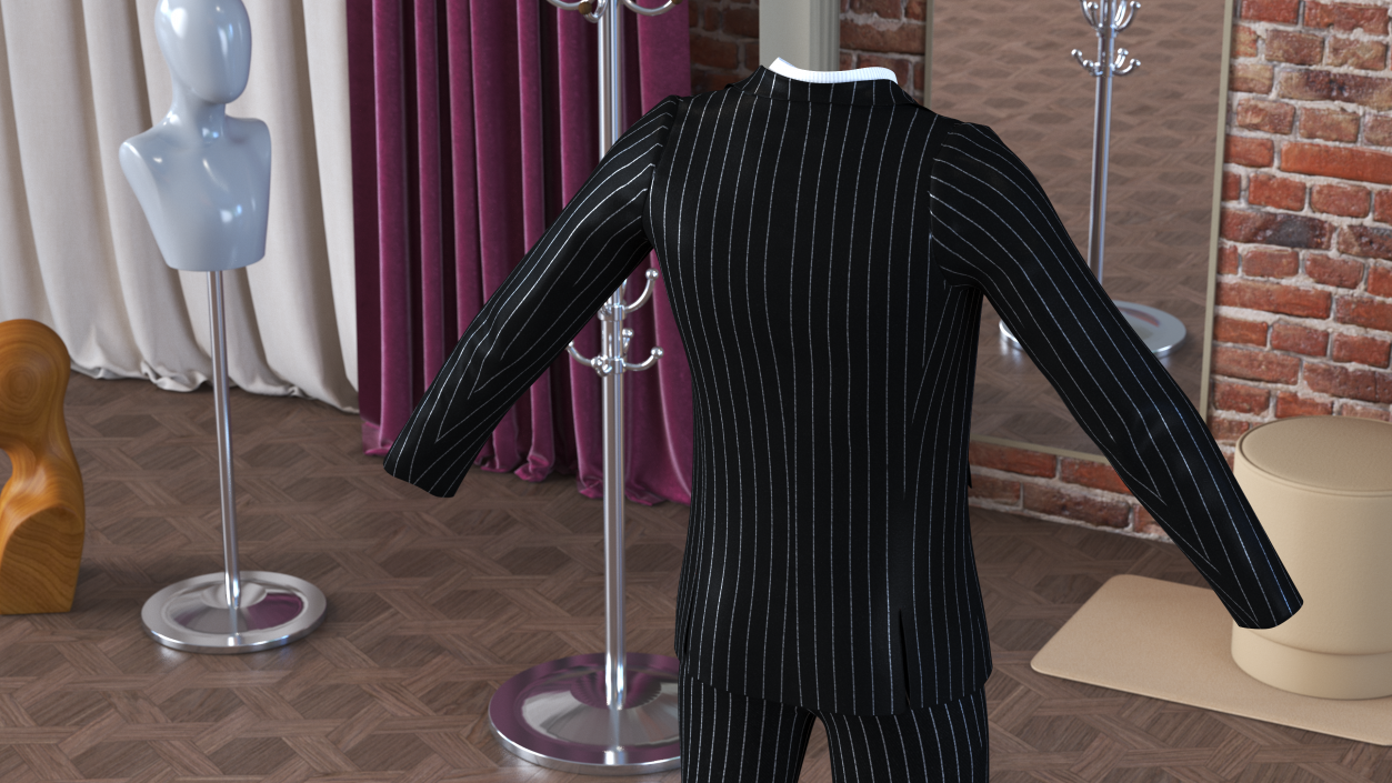 3D Pinstripe Suit with Tie model