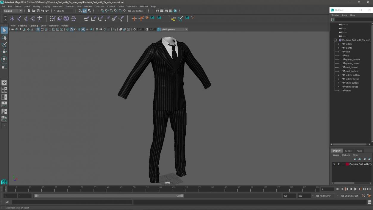 3D Pinstripe Suit with Tie model