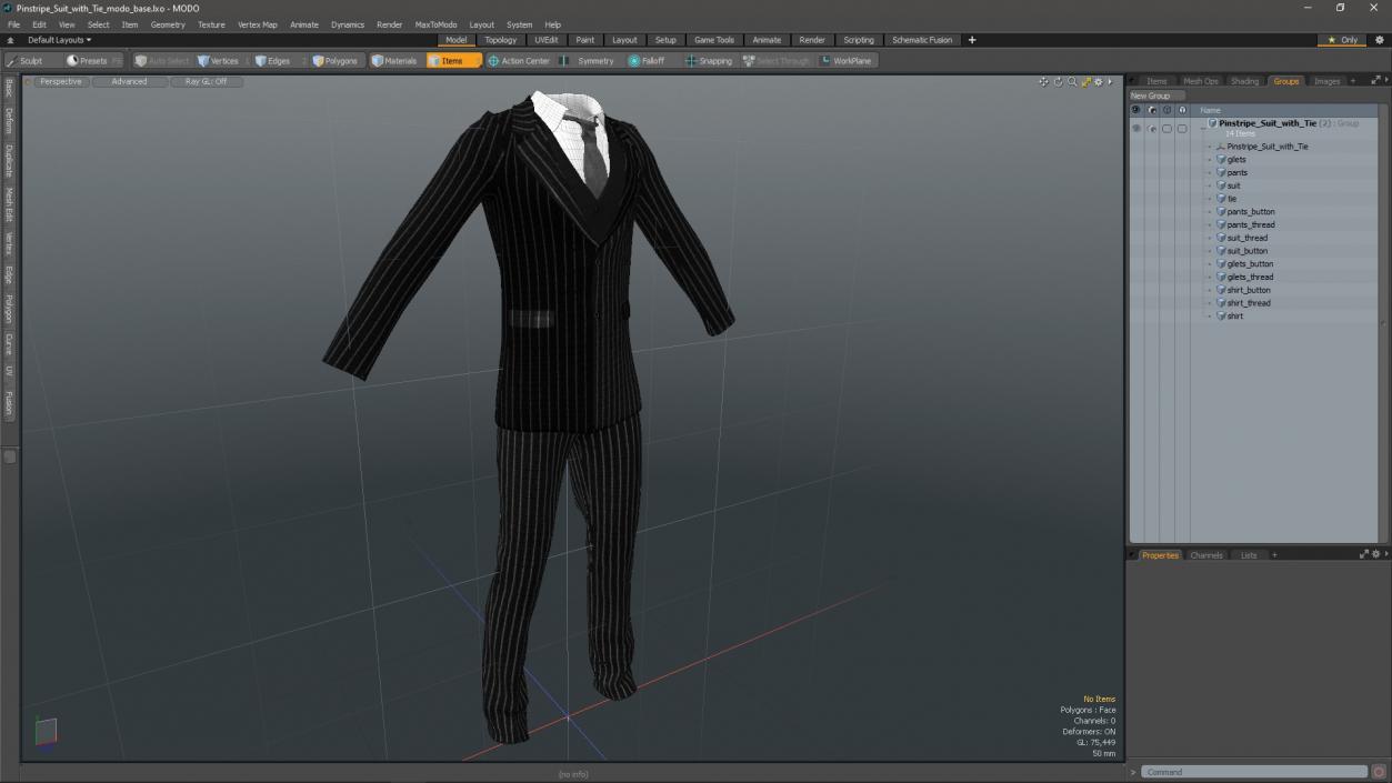 3D Pinstripe Suit with Tie model