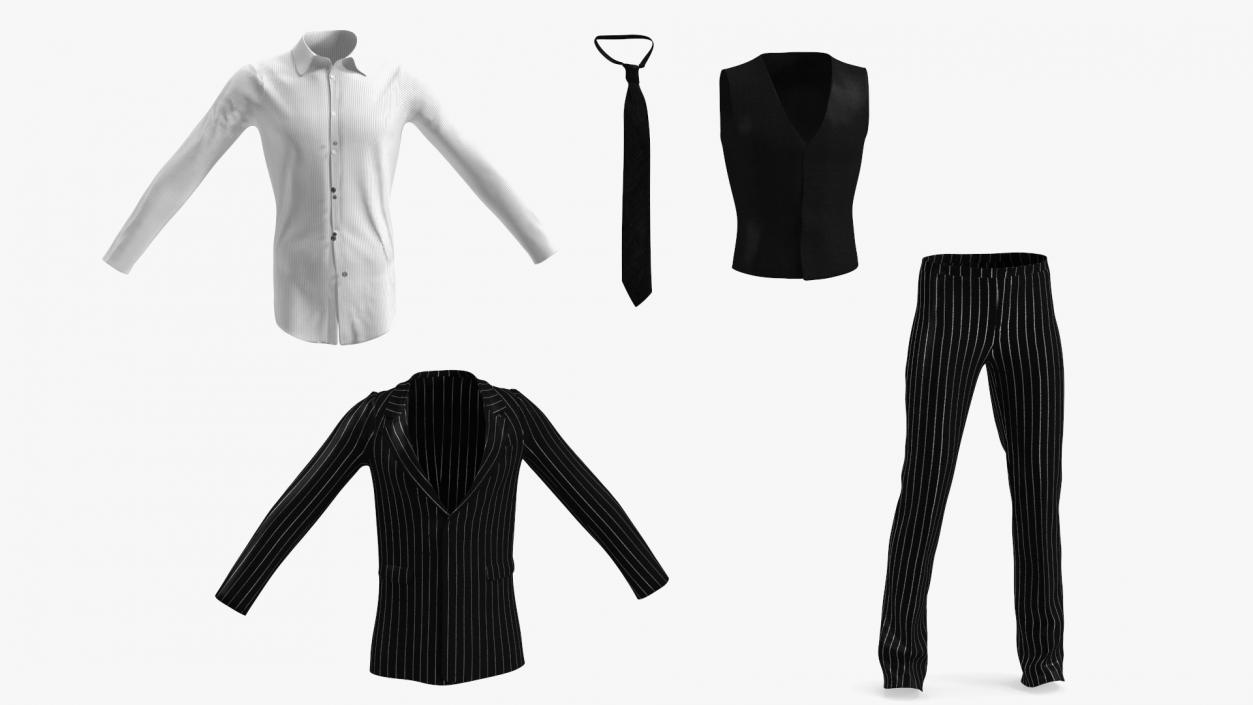 3D Pinstripe Suit with Tie model