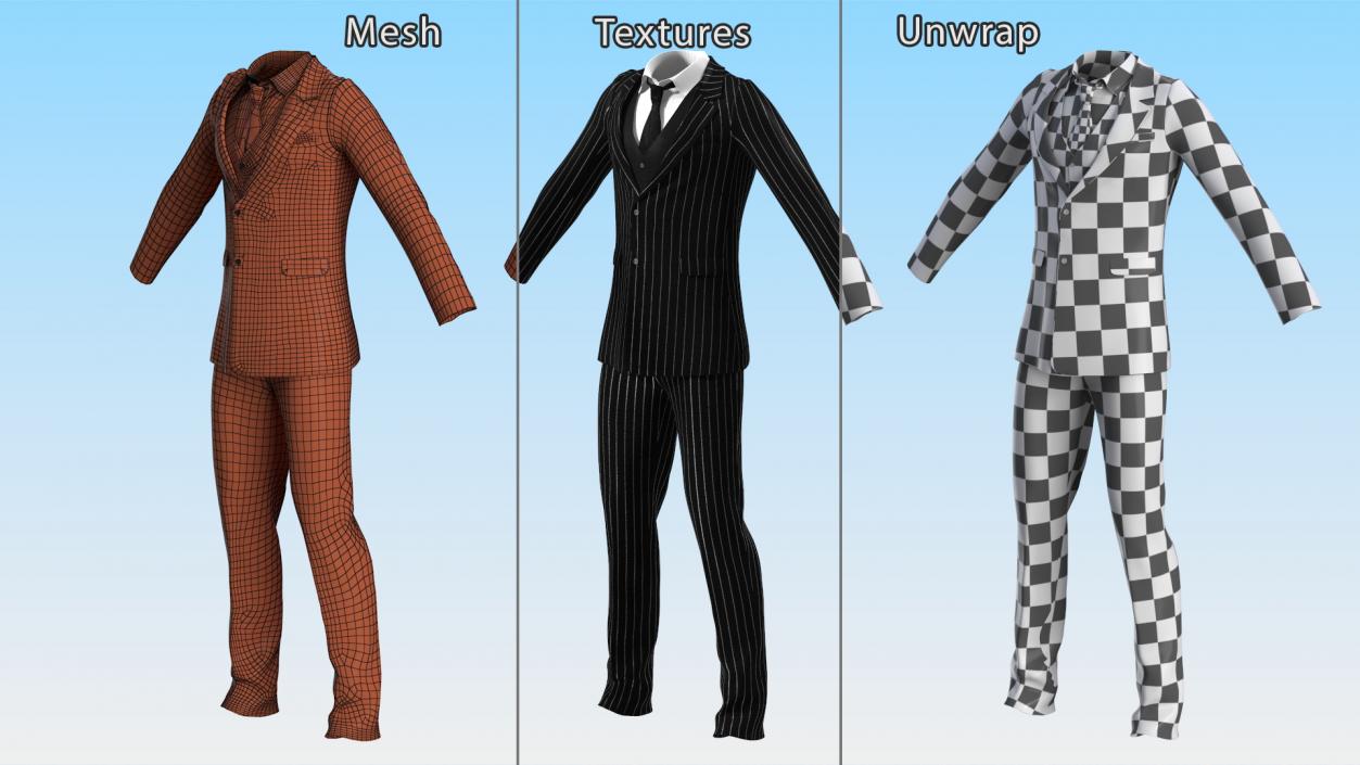 3D Pinstripe Suit with Tie model