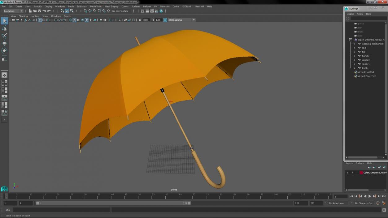 3D model Open Umbrella Yellow