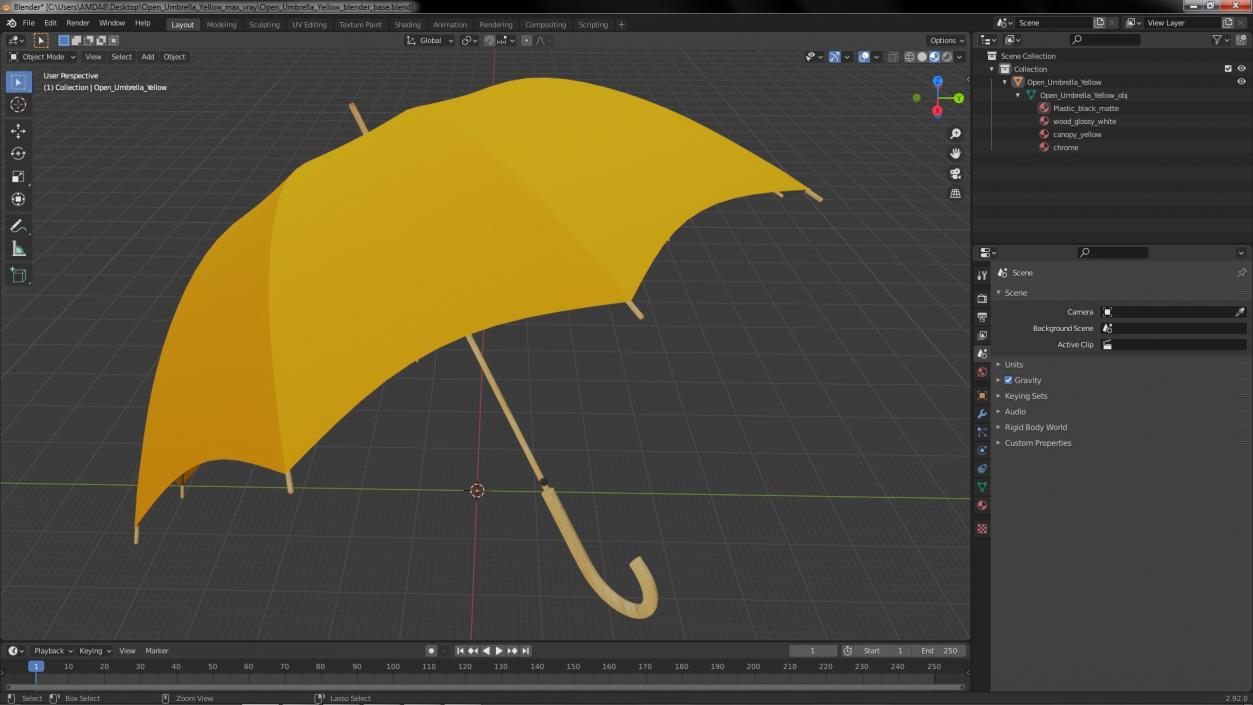 3D model Open Umbrella Yellow