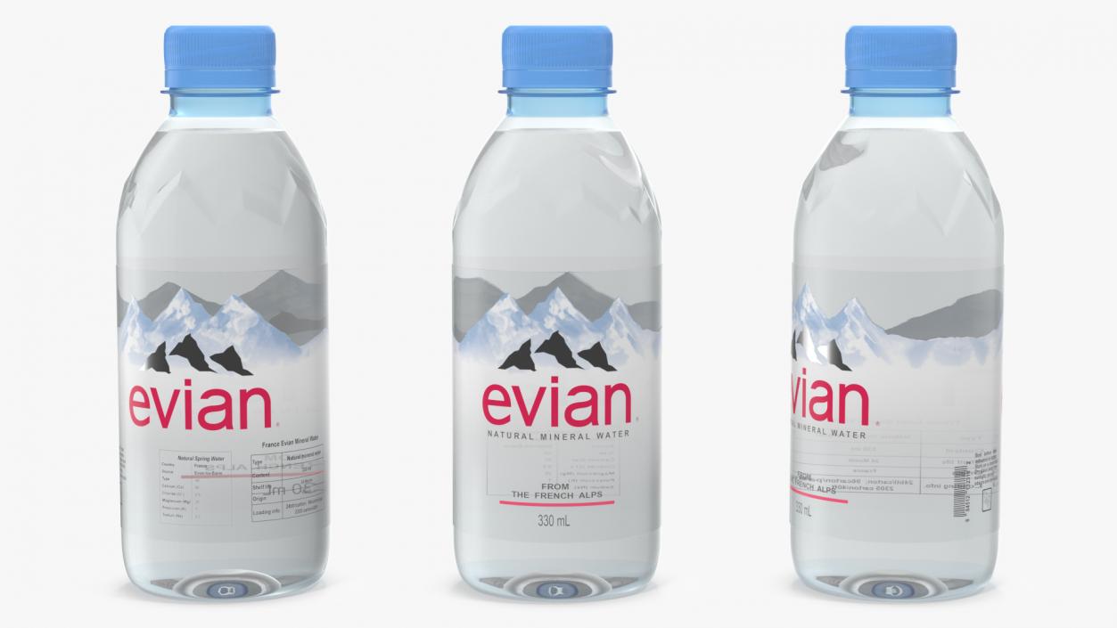 3D Evian Natural Mineral Water 330ml Plastic Bottle model