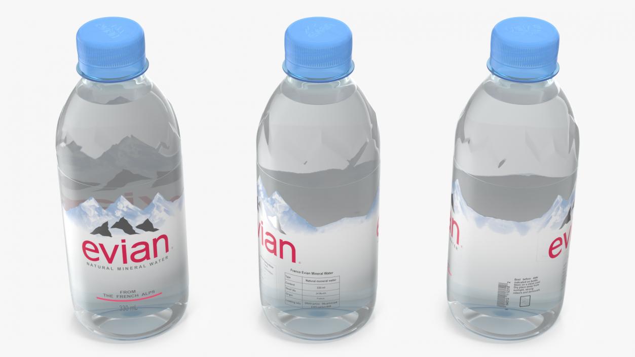 3D Evian Natural Mineral Water 330ml Plastic Bottle model