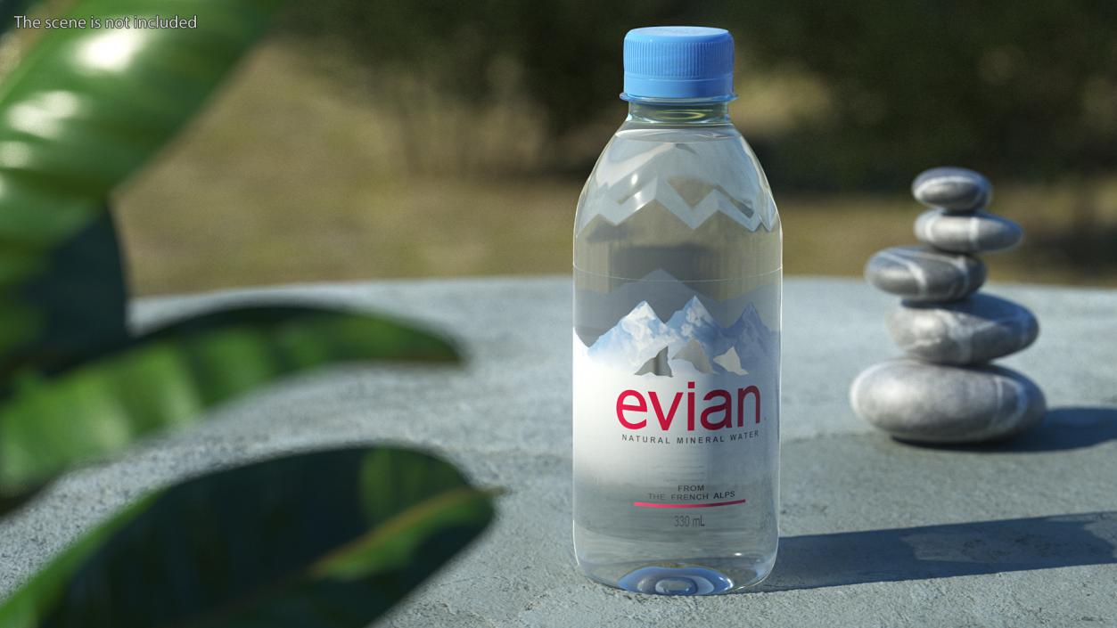 3D Evian Natural Mineral Water 330ml Plastic Bottle model