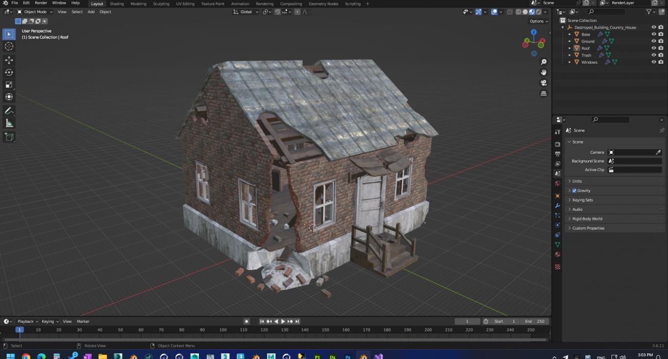 Destroyed Building Country House 3D