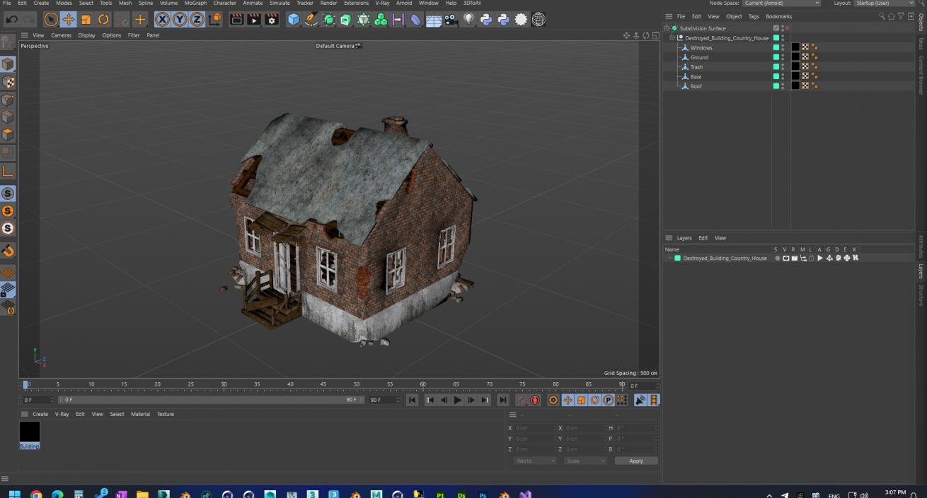 Destroyed Building Country House 3D