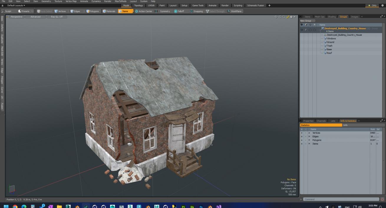 Destroyed Building Country House 3D