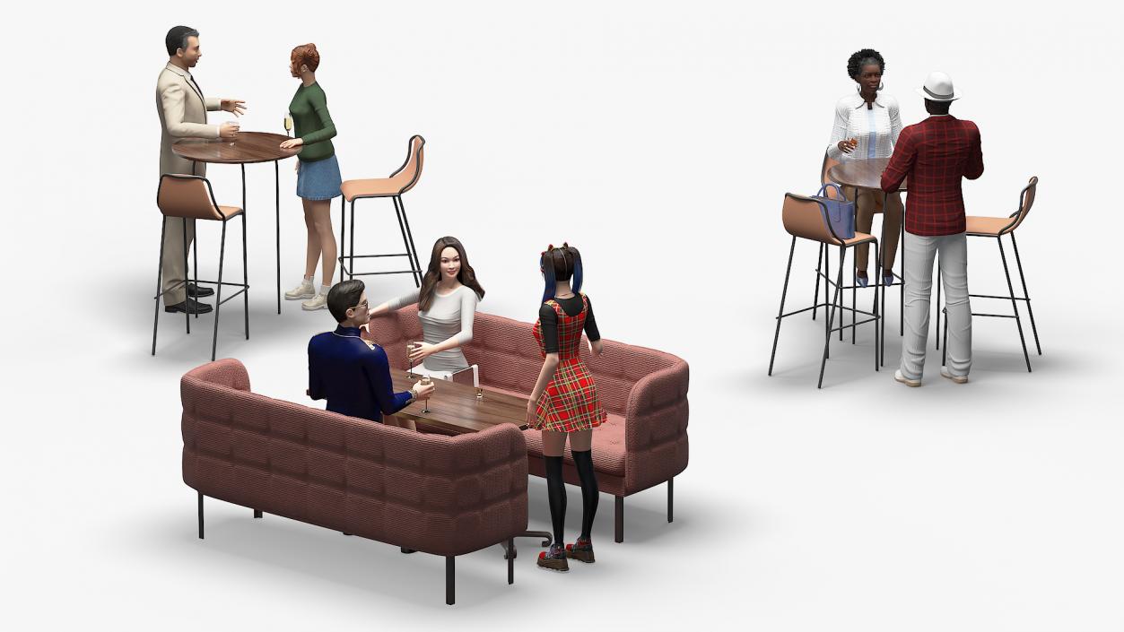 3D Casual People in Cafe Setting Fur model