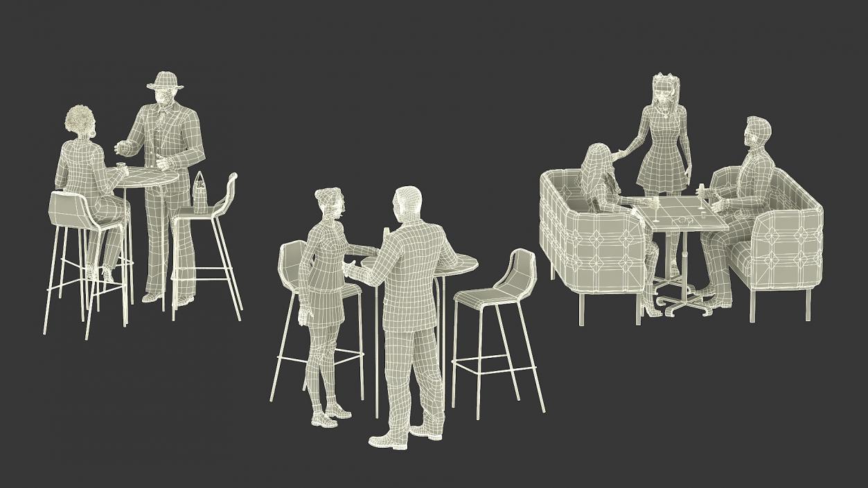 3D Casual People in Cafe Setting Fur model