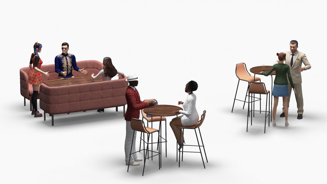 3D Casual People in Cafe Setting Fur model