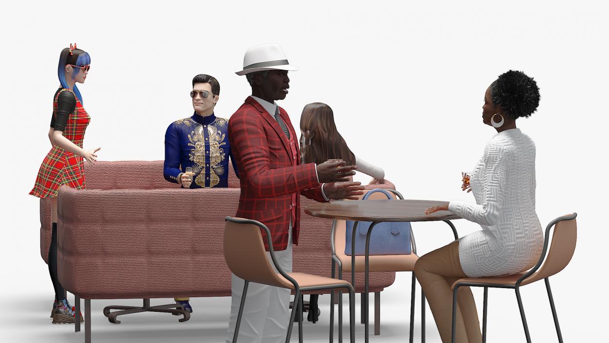 3D Casual People in Cafe Setting Fur model