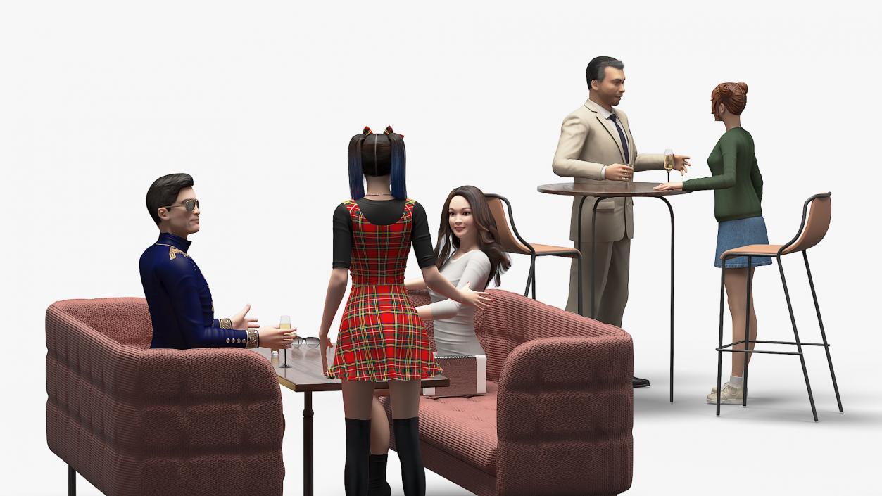 3D Casual People in Cafe Setting Fur model