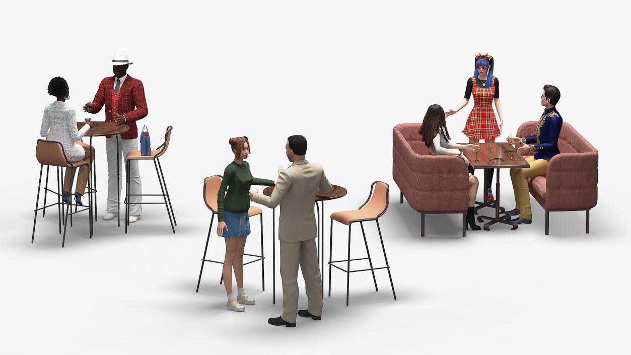 3D Casual People in Cafe Setting Fur model