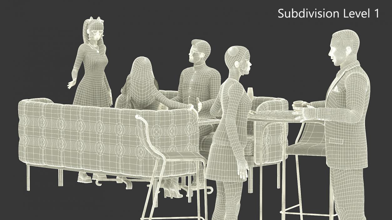 3D Casual People in Cafe Setting Fur model