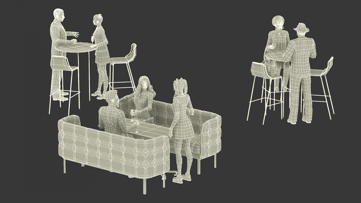 3D Casual People in Cafe Setting Fur model