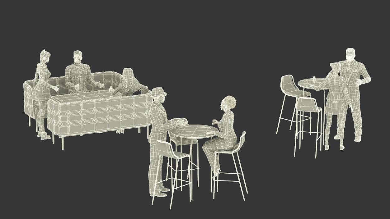 3D Casual People in Cafe Setting Fur model