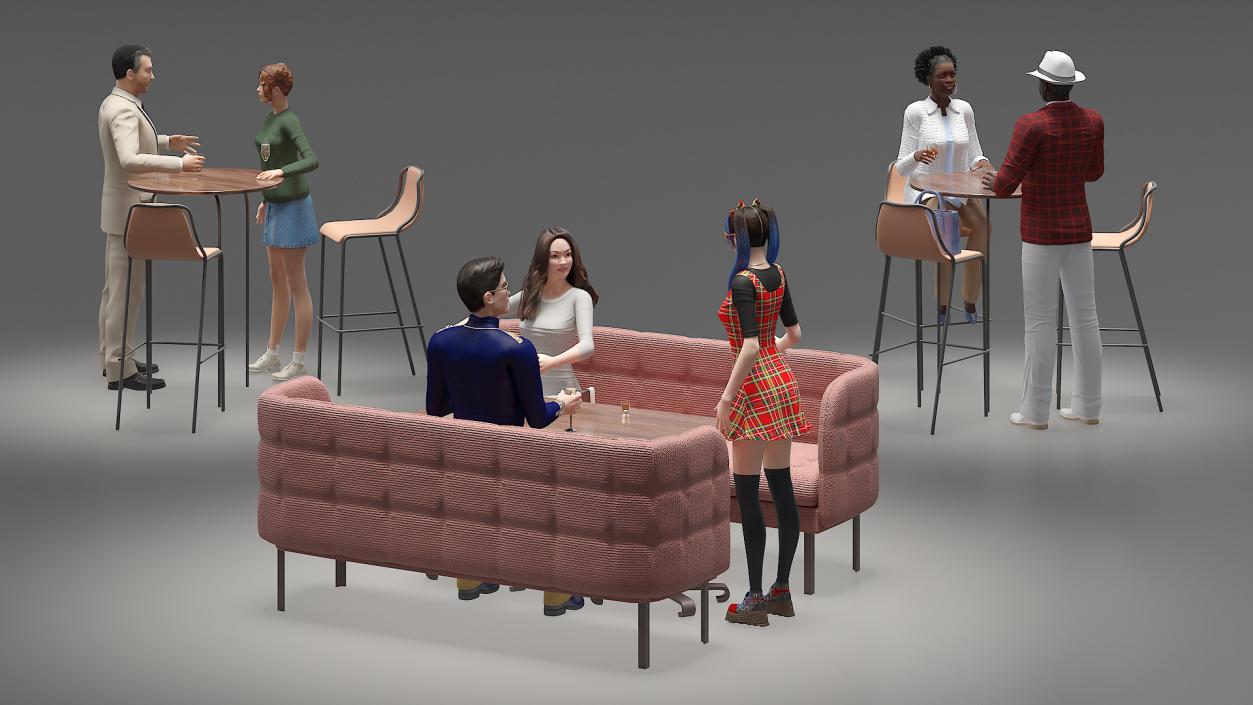 3D Casual People in Cafe Setting Fur model