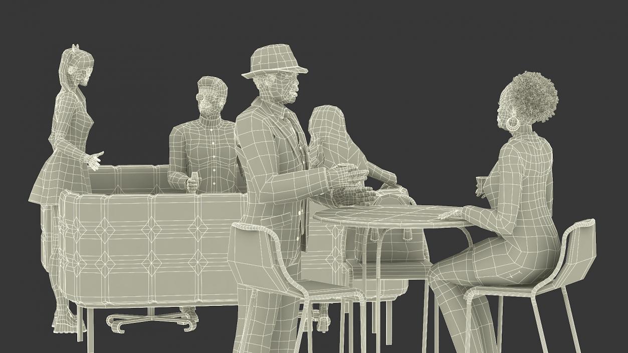 3D Casual People in Cafe Setting Fur model