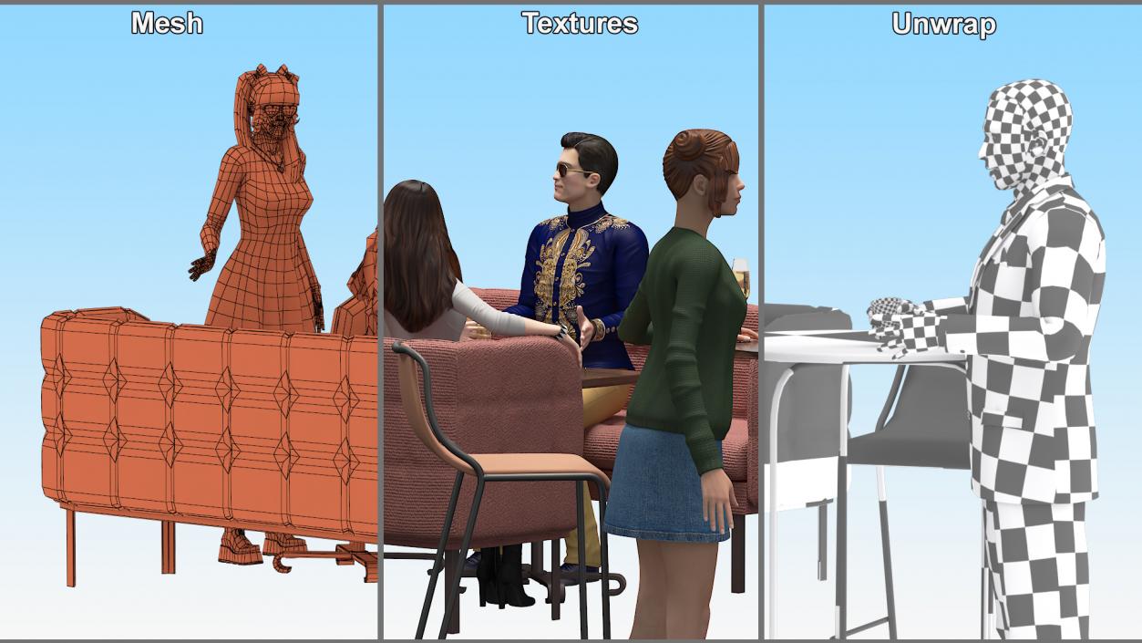 3D Casual People in Cafe Setting Fur model