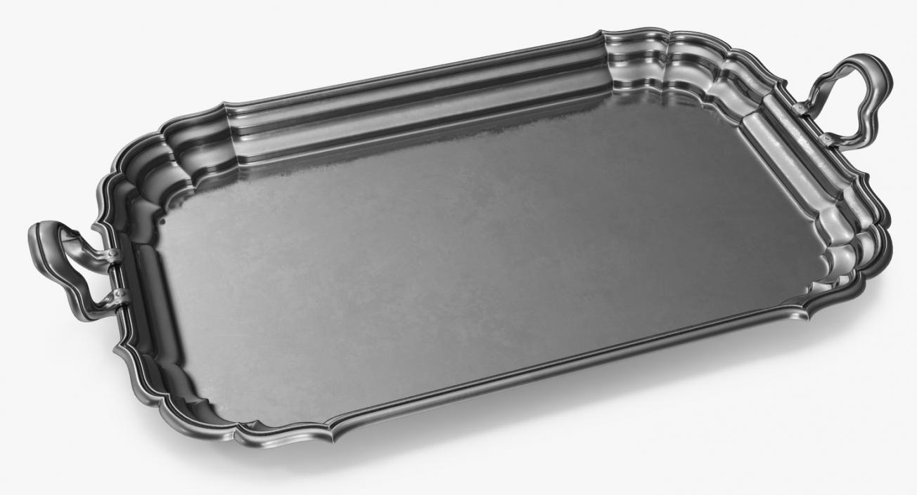 Antique Serving Silver Tray 3D