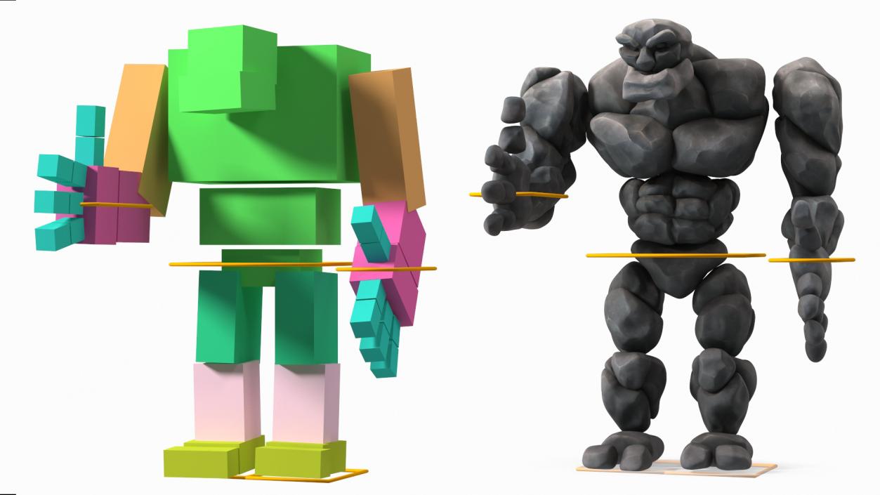 3D model Character Stone Golem Cartoon Gray Rigged for Maya