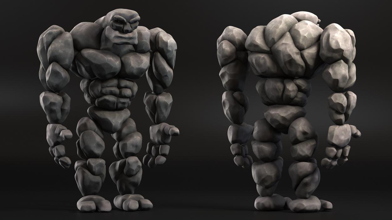 3D Character Stone Golem Cartoon Gray Rigged