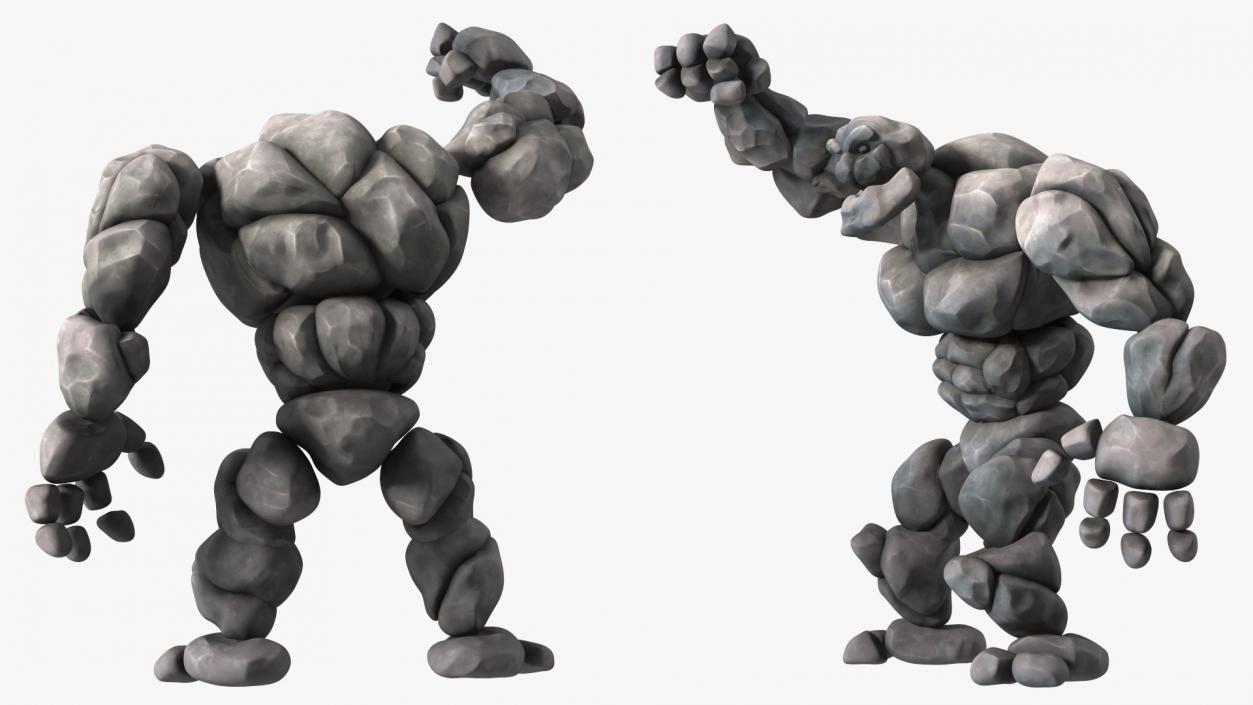 3D model Character Stone Golem Cartoon Gray Rigged for Maya