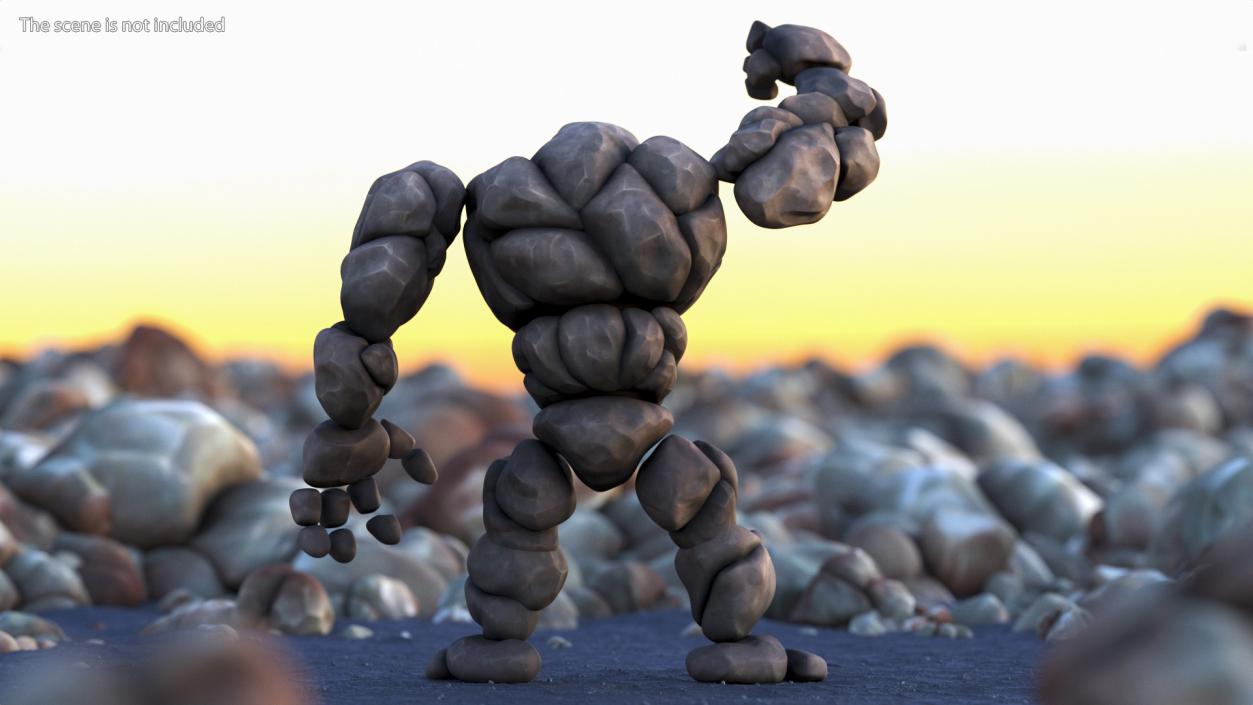 3D Character Stone Golem Cartoon Gray Rigged