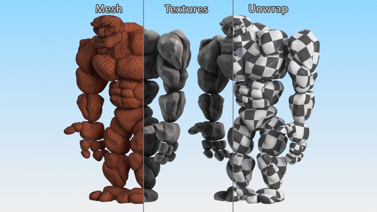 3D Character Stone Golem Cartoon Gray Rigged