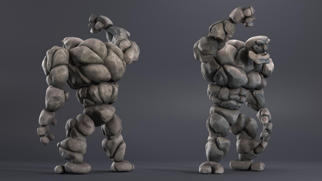 3D model Character Stone Golem Cartoon Gray Rigged for Modo