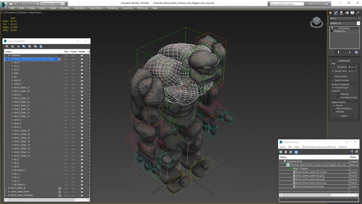 3D model Character Stone Golem Cartoon Gray Rigged for Modo