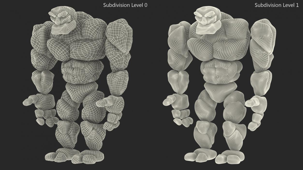 3D model Character Stone Golem Cartoon Gray Rigged for Modo