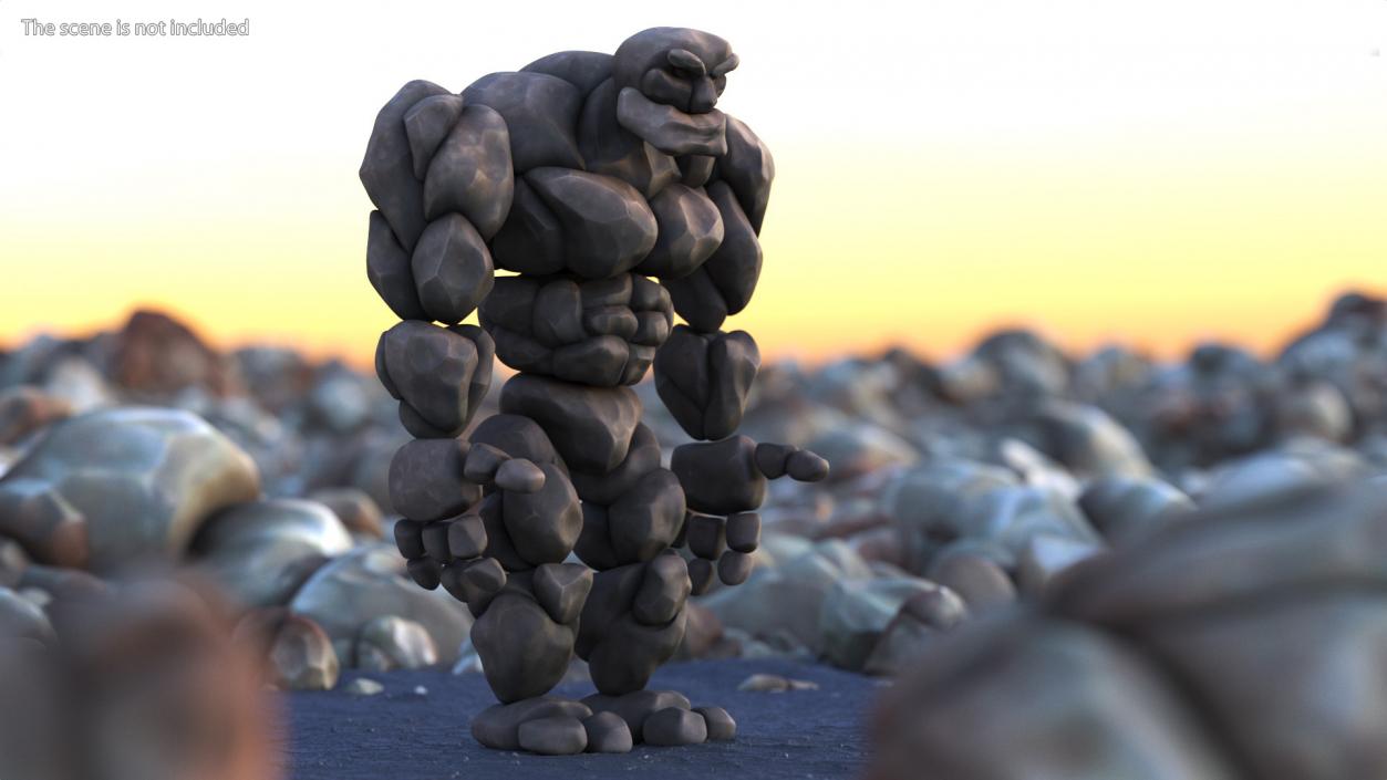 3D model Character Stone Golem Cartoon Gray Rigged for Maya